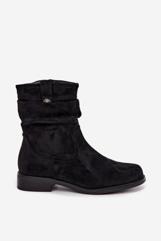 Bottines chaudes avec volants et larges talons, noires
