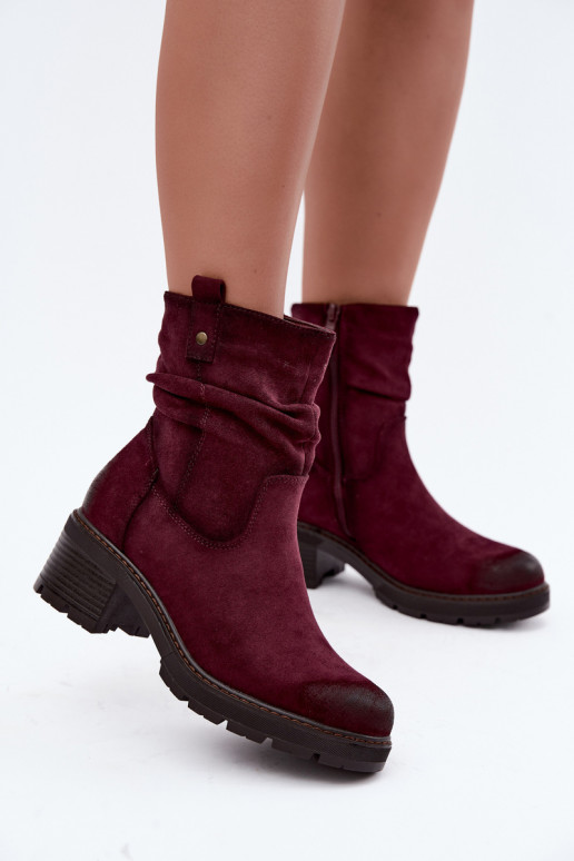 Bottines isolées pour femmes avec volants Klocke S.Barski HY62-8100 en couleur bordeaux