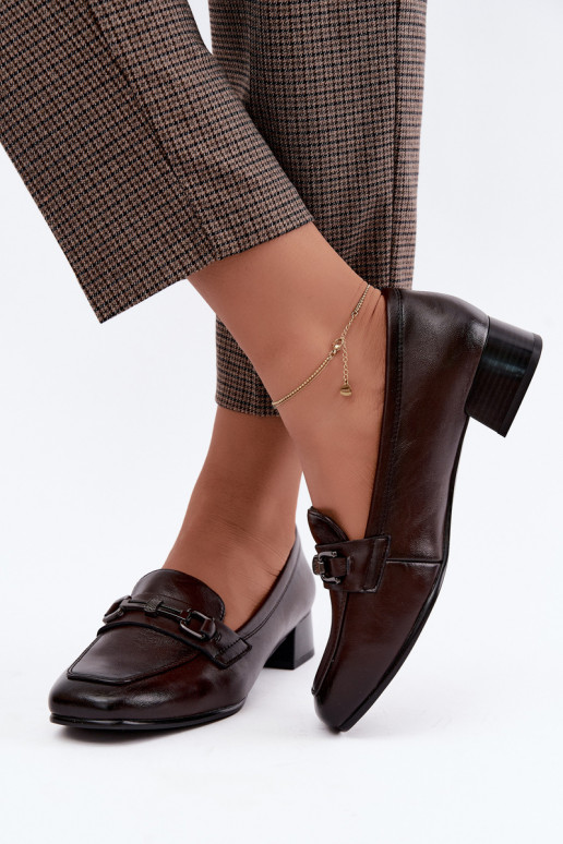 Chaussures en cuir synthétique avec des ornements Vinceza 39978 en couleur chocolat