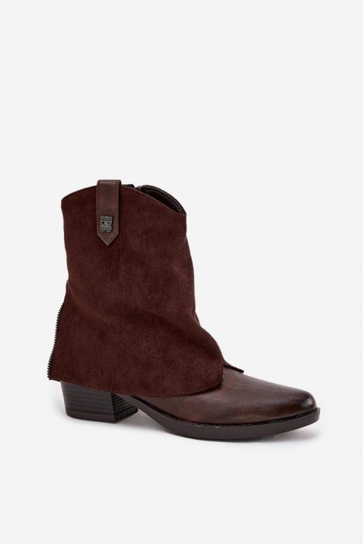 Bottines chaudes de style cowboy avec talons en chocolat Sylvette