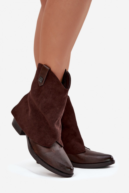 Bottines chaudes de style cowboy avec talons en chocolat Sylvette