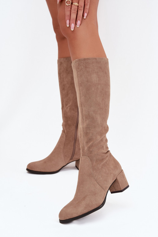 Bottes classiques jusqu'au genou en daim synthétique couleur sable Sergio Leone KZ205