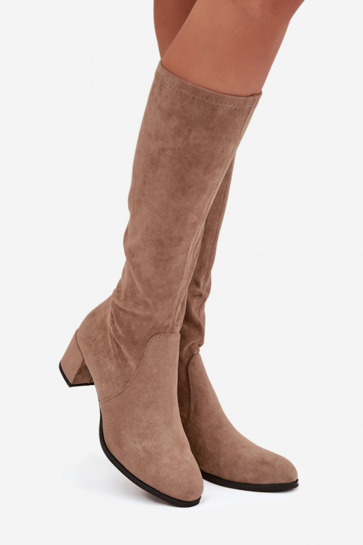 Bottes classiques jusqu'au genou en daim synthétique couleur sable Sergio Leone KZ205
