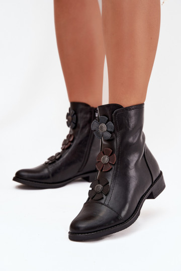 Bottines chaudes pour femmes avec talons larges et motifs floraux en noir Pravienne 2