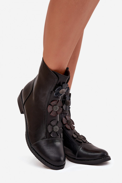 Bottines chaudes pour femmes avec talons larges et motifs floraux en noir Pravienne