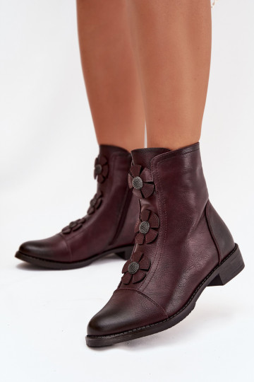 Bottines chaudes pour femmes avec talons larges et motifs floraux en bordeaux Pravienne 2