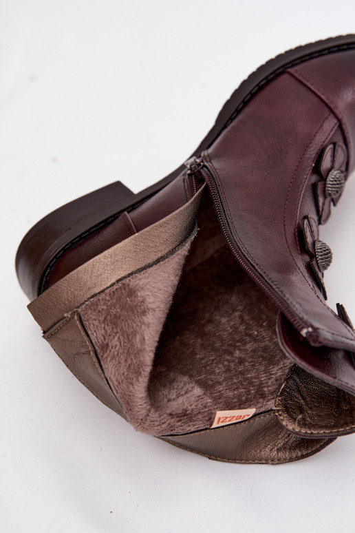 Bottines chaudes pour femmes avec talons larges et motifs floraux en bordeaux Pravienne