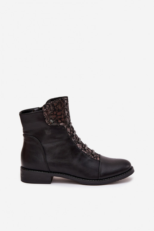 Bottines chaudes pour femmes avec talons larges et motifs floraux en noir Labise