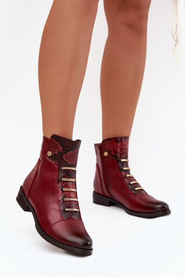 Bottines chaudes pour femmes avec talons larges en imprimé animal en bordeaux Labise 2