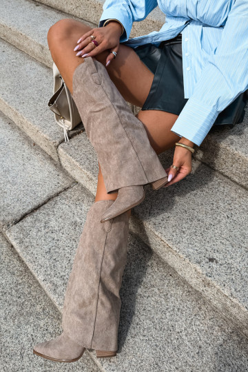 Bottes hautes pour femmes style cowboy avec talons en sable Kalena 2