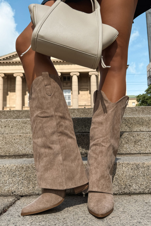 Bottes hautes pour femmes style cowboy avec talons en sable Kalena