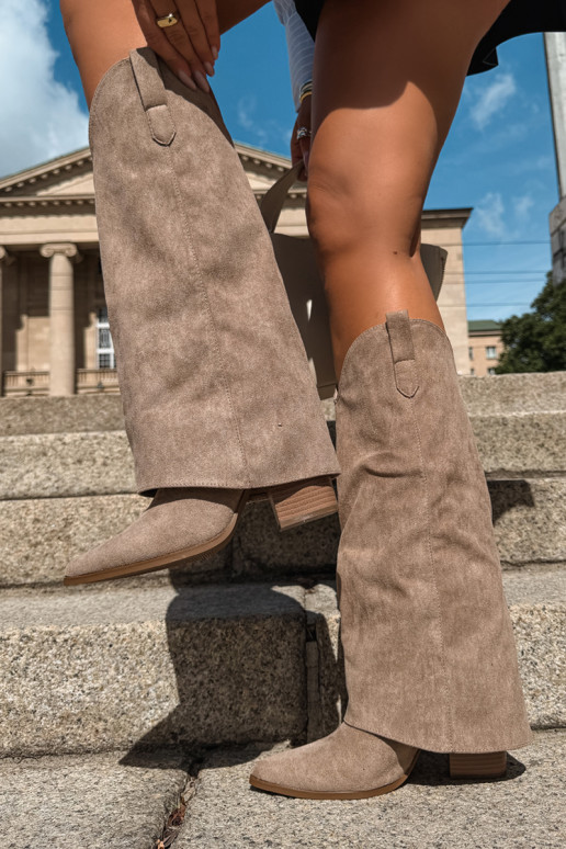Bottes hautes pour femmes style cowboy avec talons en sable Kalena