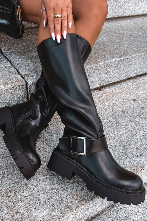 Bottes hautes pour femmes isolées avec boucles en noir Glena