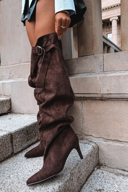 bottes hautes à enfiler pour femmes avec talons en chocolat Rosena