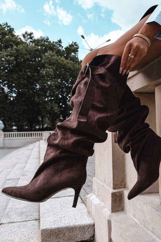 bottes hautes à enfiler pour femmes avec talons en chocolat Rosena