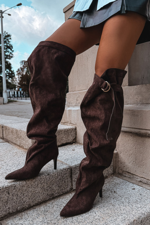bottes hautes à enfiler pour femmes avec talons en chocolat Rosena