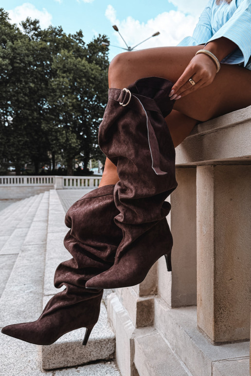 bottes hautes à enfiler pour femmes avec talons en chocolat Rosena