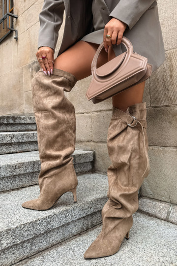Bottes hautes pour femmes à enfiler avec talons en sable Rosena