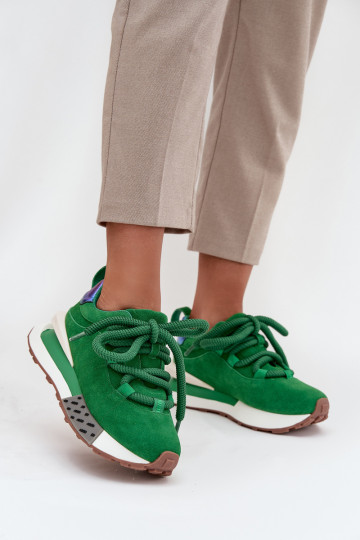 Baskets pour femmes en daim synthétique avec plateforme et lacets épais en vert Artiker 55C0136 2