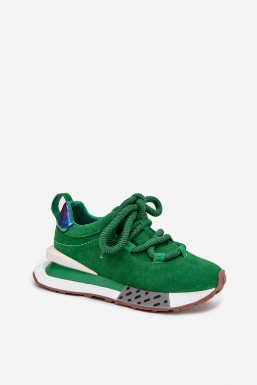 Baskets pour femmes en daim synthétique avec plateforme et lacets épais en vert Artiker 55C0136