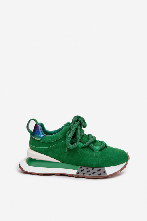 Baskets pour femmes en daim synthétique avec plateforme et lacets épais en vert Artiker 55C0136
