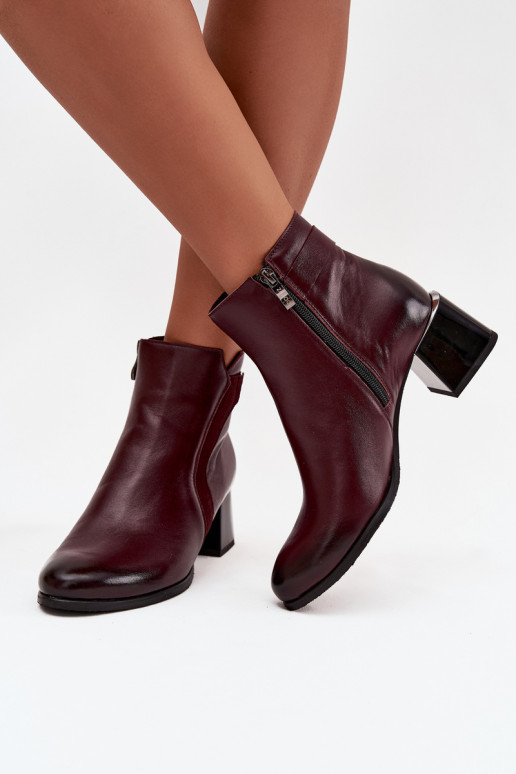Bottines en cuir pour femmes avec talons en bordeaux Zazoo 60563