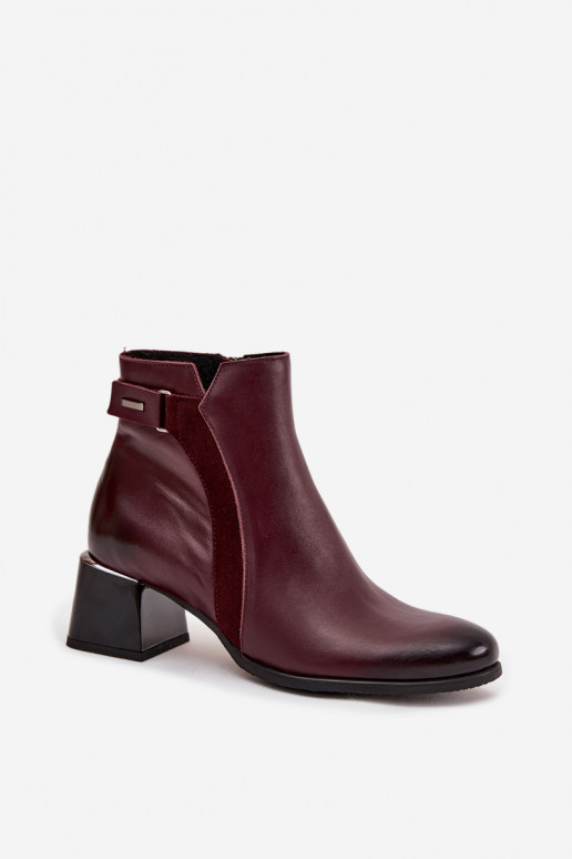 Bottines en cuir pour femmes avec talons en bordeaux Zazoo 60563