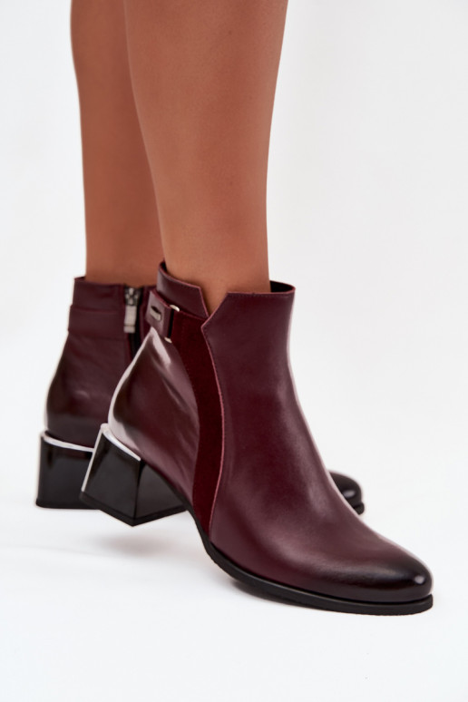 Bottines en cuir pour femmes avec talons en bordeaux Zazoo 60563
