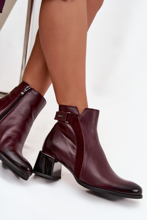 Bottines en cuir pour femmes avec talons en bordeaux Zazoo 60563