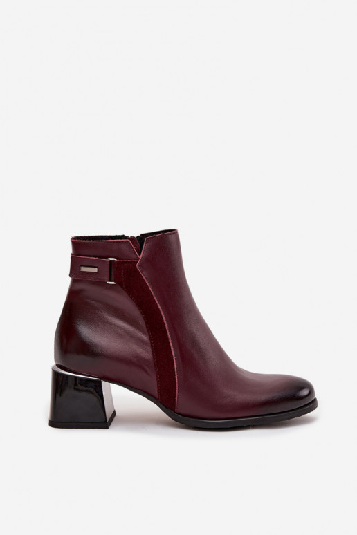 Bottines en cuir pour femmes avec talons en bordeaux Zazoo 60563