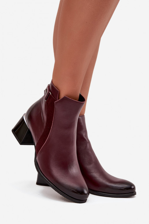 Bottines en cuir pour femmes avec talons en bordeaux Zazoo 60563