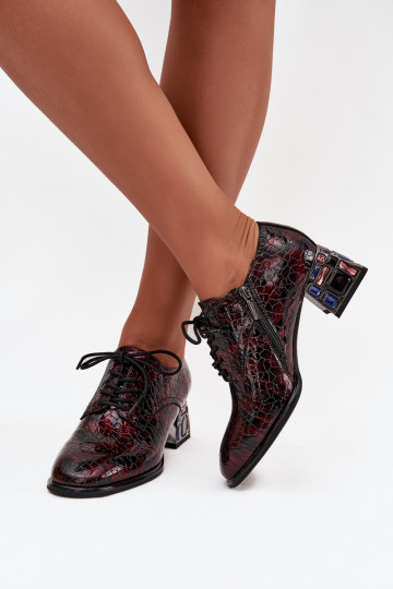 Mocassins en cuir verni pour femmes avec talons et détails scintillants en bordeaux Artiker 57C0073 2
