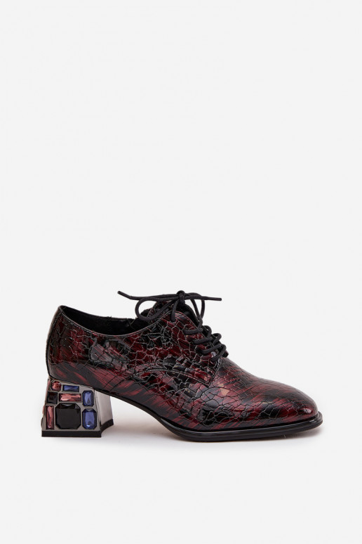 Mocassins en cuir verni pour femmes avec talons et détails scintillants en bordeaux Artiker 57C0073