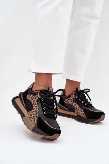 Baskets en cuir pour femmes avec plateforme et motif léopard en noir Artiker 55C0134 2
