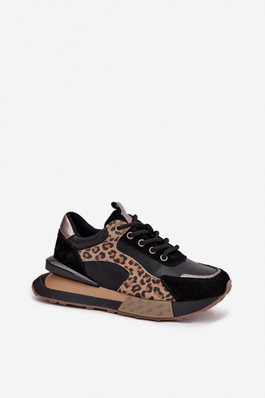 Baskets en cuir pour femmes avec plateforme et motif léopard en noir Artiker 55C0134