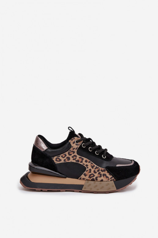 Baskets en cuir pour femmes avec plateforme et motif léopard en noir Artiker 55C0134