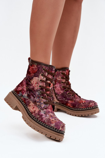 Bottines à motifs pour femmes en bordeaux Artiker 57C1055 2