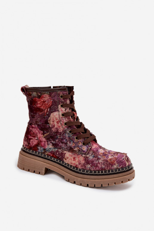 Bottines à motifs pour femmes en bordeaux Artiker 57C1055