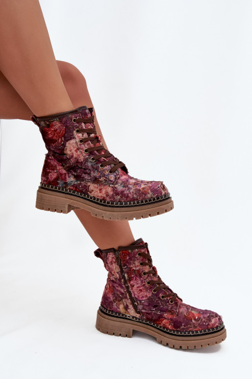 Bottines à motifs pour femmes en bordeaux Artiker 57C1055