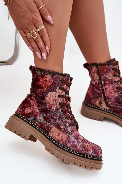 Bottines à motifs pour femmes en bordeaux Artiker 57C1055