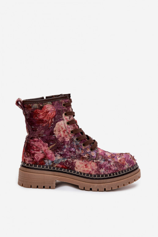Bottines à motifs pour femmes en bordeaux Artiker 57C1055