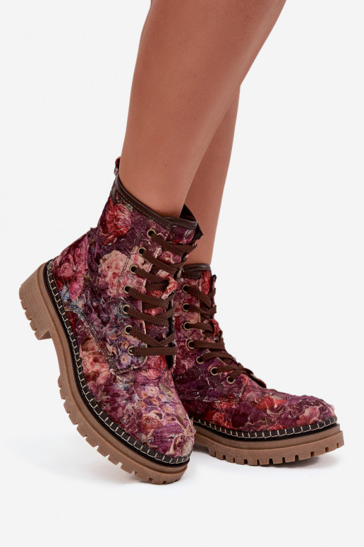 Bottines à motifs pour femmes en bordeaux Artiker 57C1055