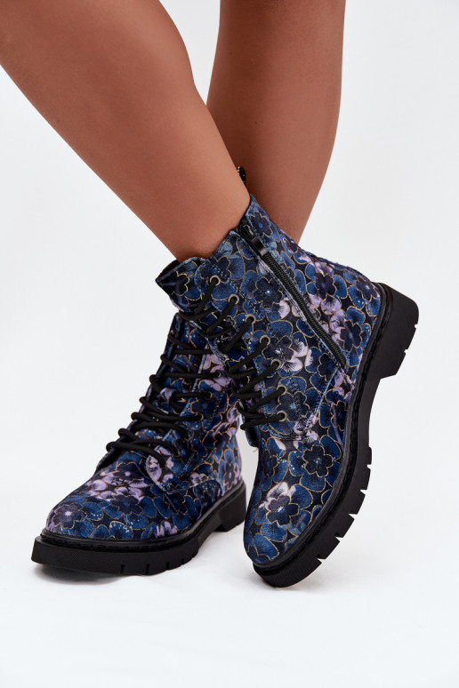 Bottines chaudes pour femmes avec fleurs en bleu foncé Artiker 57C1052