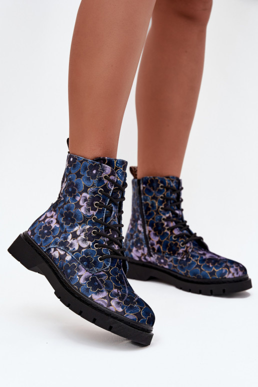Bottines chaudes pour femmes avec fleurs en bleu foncé Artiker 57C1052