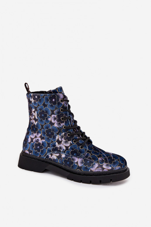Bottines chaudes pour femmes avec fleurs en bleu foncé Artiker 57C1052