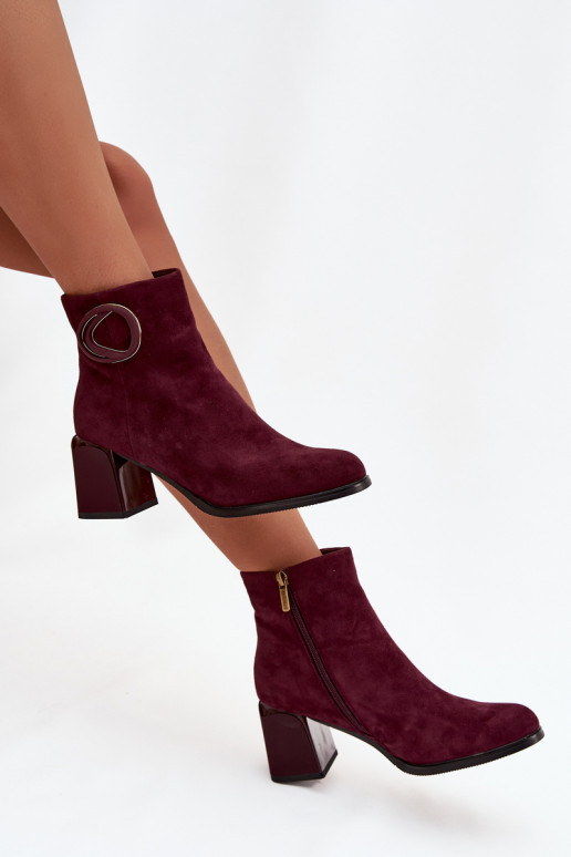 Bottines chaudes en daim synthétique pour femmes avec détails décoratifs en bordeaux Artiker 57C0016
