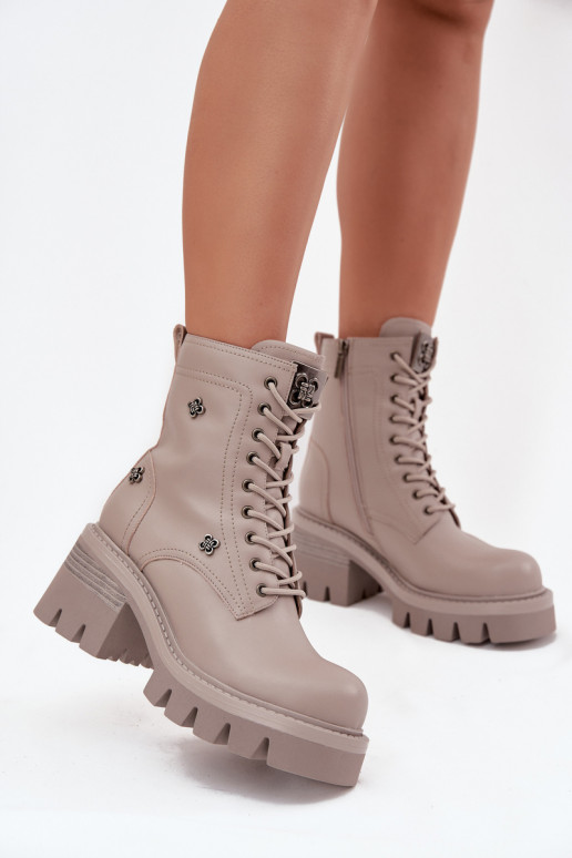 Bottines de travail en cuir pour femmes avec boucles en sable Artiker 57C0181