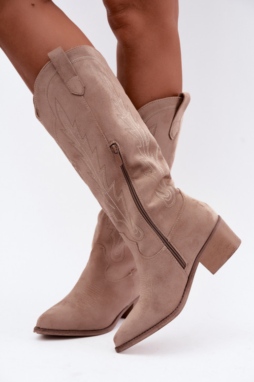 Bottes longues de style cowboy couleur sable Casena