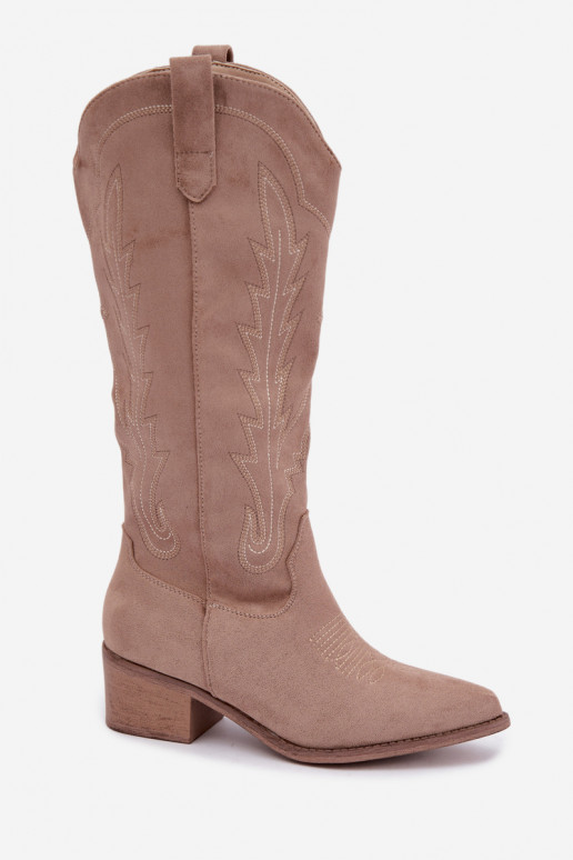 Bottes longues de style cowboy couleur sable Casena