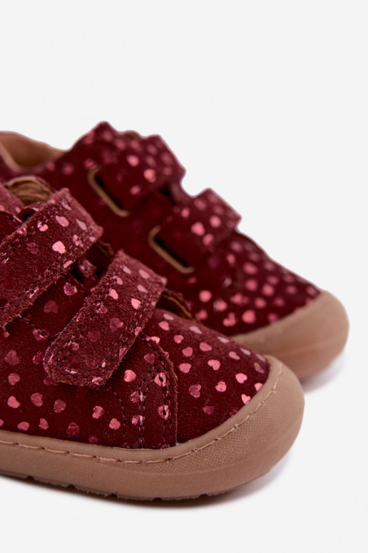 Chaussures en daim pour enfants bordeaux Barefoot avec cœurs Froddo G2130328-66
